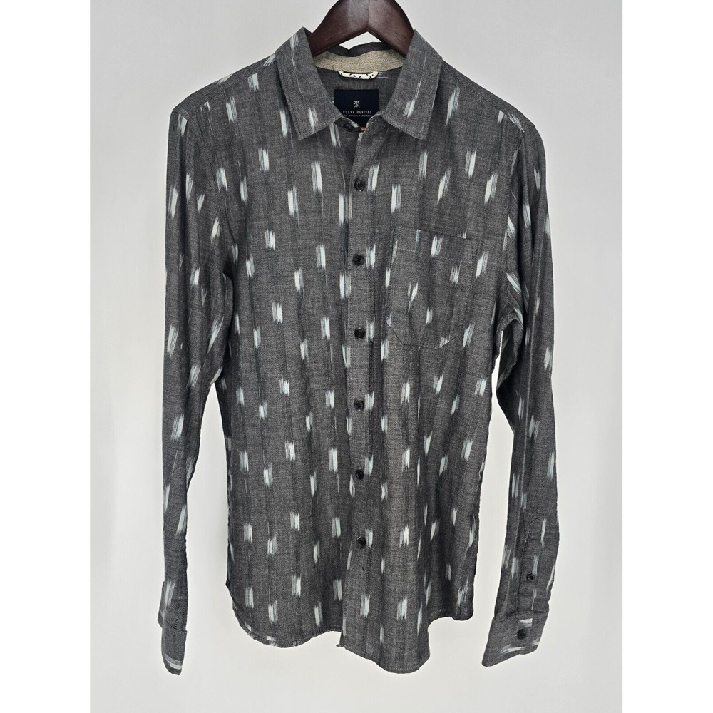 Roark Revival Mens Gray Ikat Streak Print Cotton Long Sleeve Button Down Shirt S